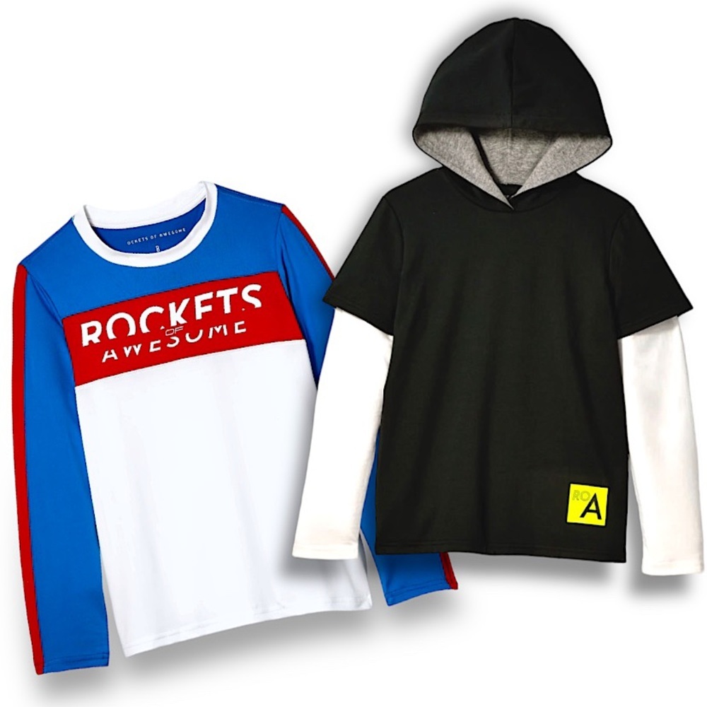 Kids Boys Size 10 Long Sleeve Tshirt & Layered Hooded Shirt Top 2Pc Set Bundle